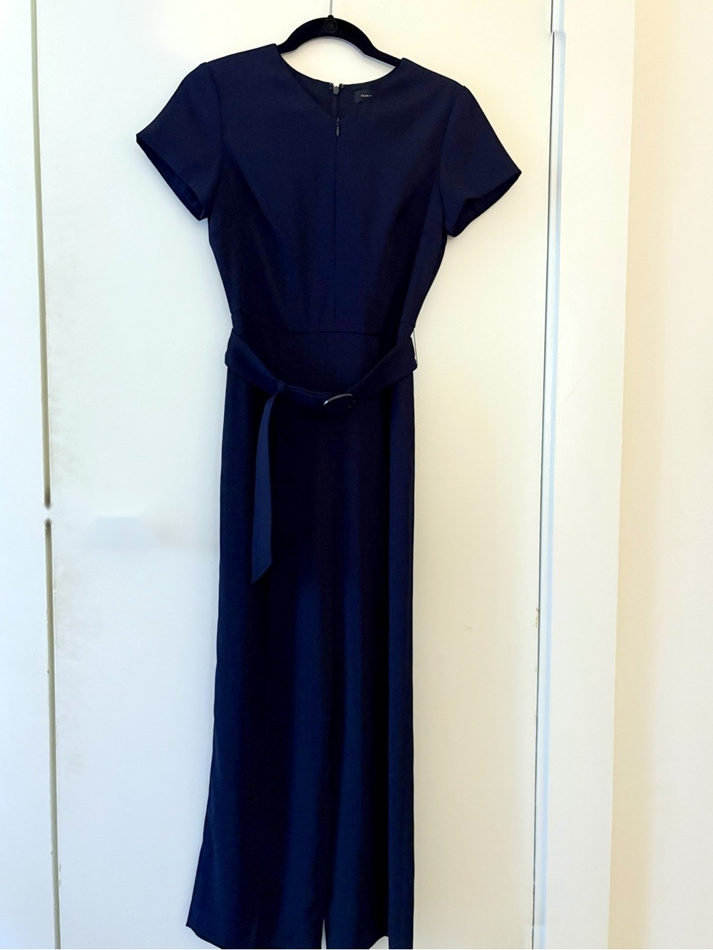 Club Monaco Navy Wide Leg Jumpsuit Belted Short Sleeve V-Neck Size 2 Lined